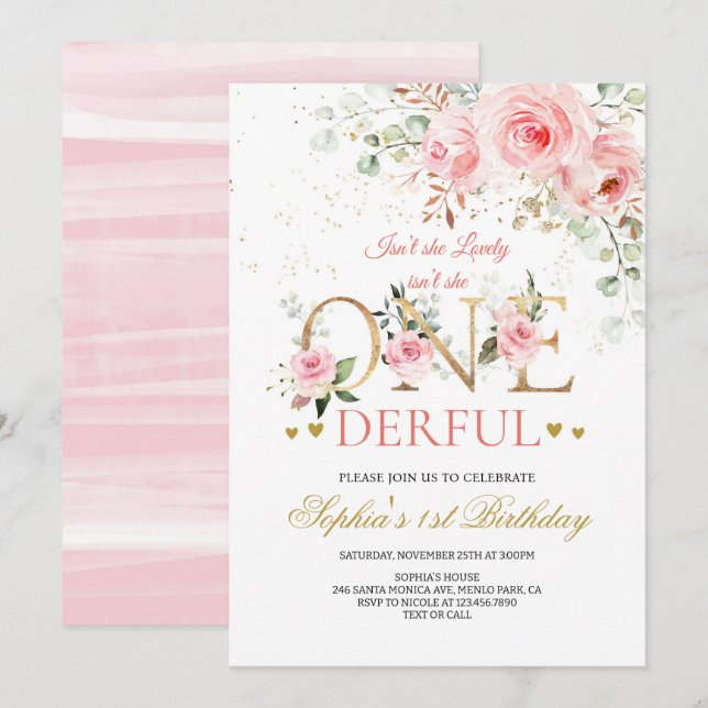 Watercolor Wild One Wildflower 1st Birthday  Invitation (Front/Back)