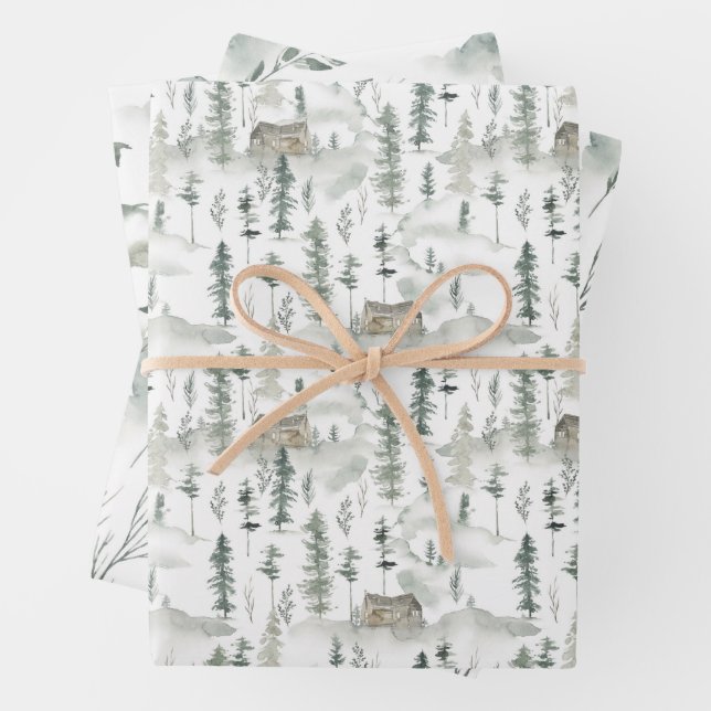  Watercolor Wild Pine Pattern Wrapping Paper Sheet (In situ)