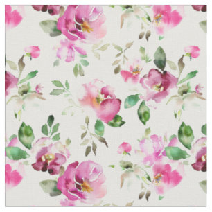 Watercolor Wild Rose Pattern Fabric