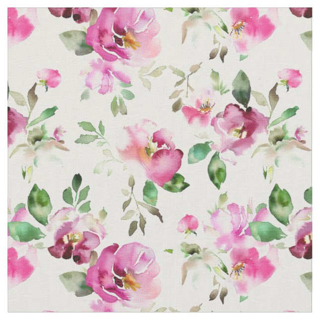 Watercolor Wild Rose Pattern  Fabric (Close Up)