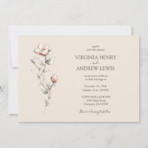  Watercolor wild rose Wedding Invitation 