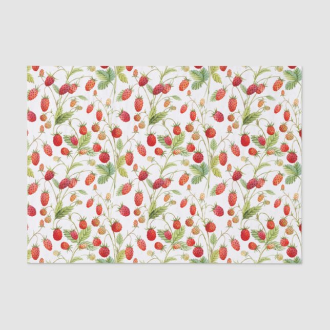 Watercolor Wild Strawberry Pattern  Tissue Paper (Front)