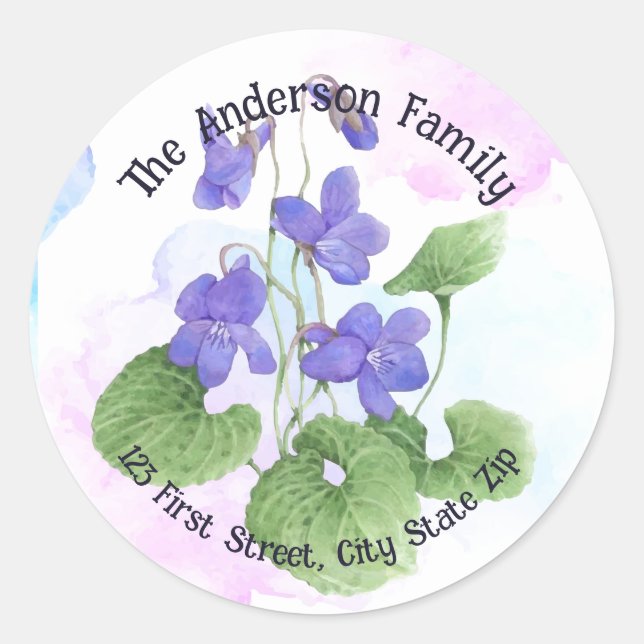 Watercolor Wild Violet Garden Flower art Classic Round Sticker (Front)
