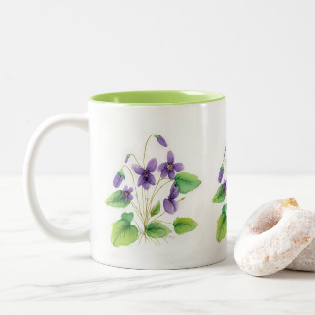 Watercolor Wild Violets Mug (With Donut)