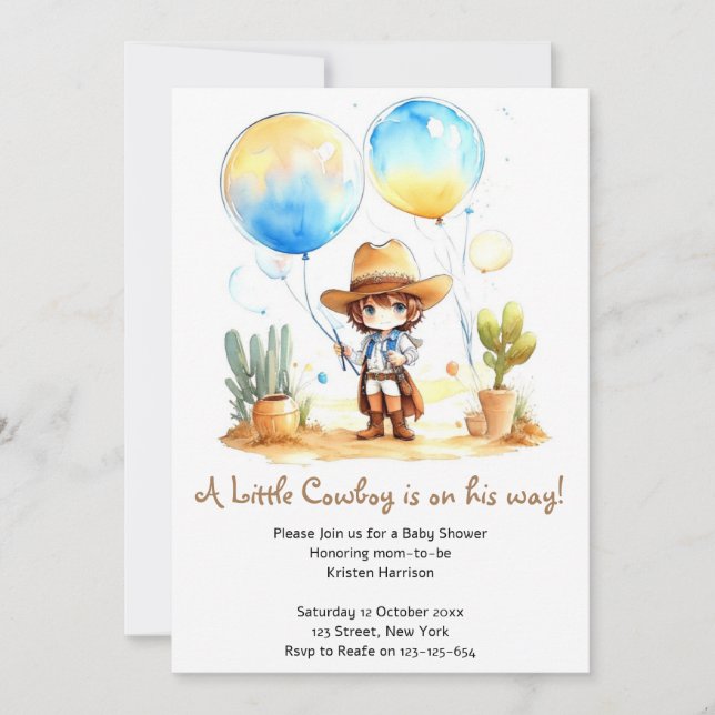 Watercolor Wild West Boy Baby Shower Invitation (Front)