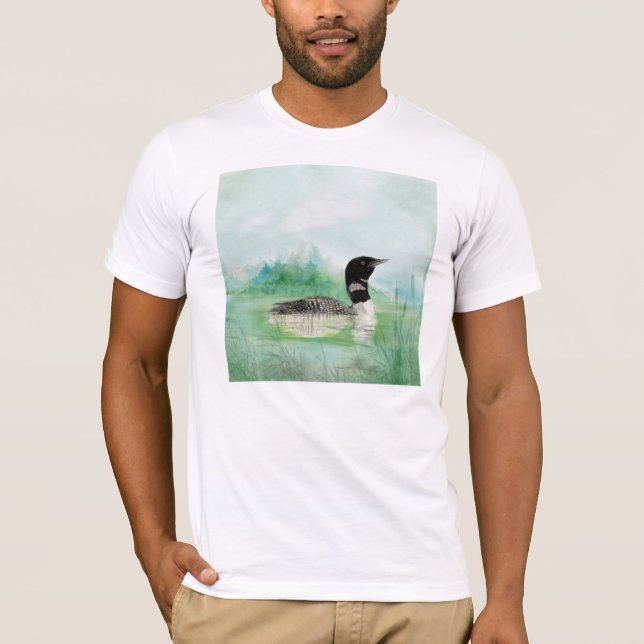 Watercolor Wilderness Bird Common Loon art T-Shirt (Front)