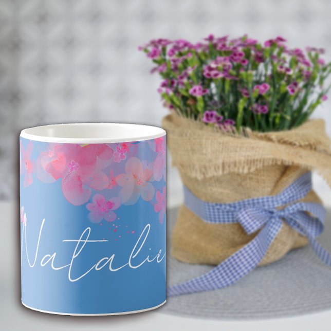 Watercolor wildfloral blue name  coffee mug (Creator Uploaded)