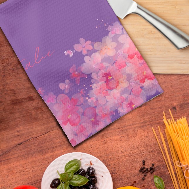 Watercolor wildfloral lavender name  tea towel (Creator Uploaded)