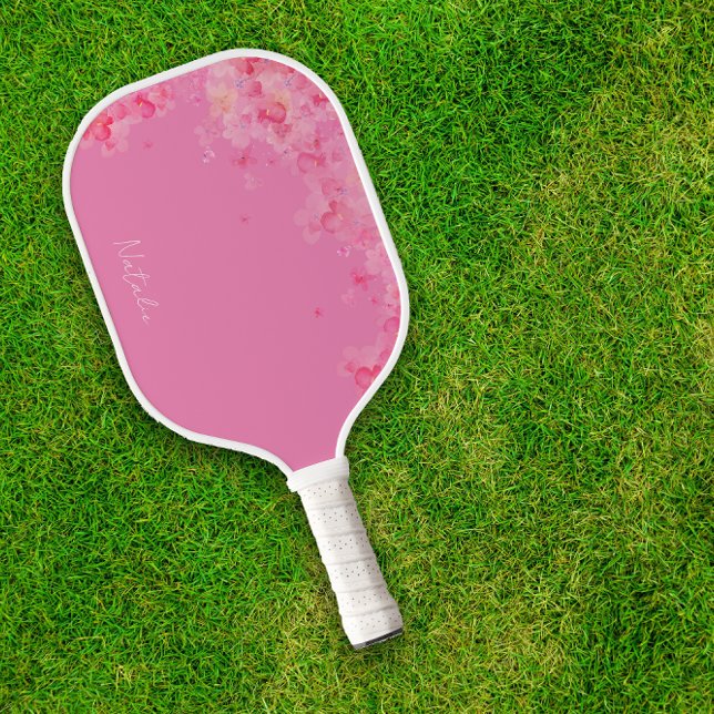 Watercolor wildfloral pink name  pickleball paddle (Creator Uploaded)
