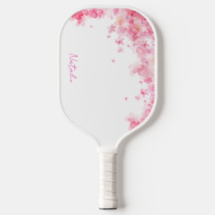 Watercolor wildfloral pink white name  pickleball paddle