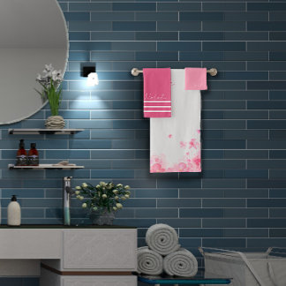 Watercolor wildfloral white name  bath towel set