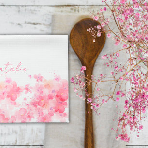 Watercolor wildfloral white name  tea towel