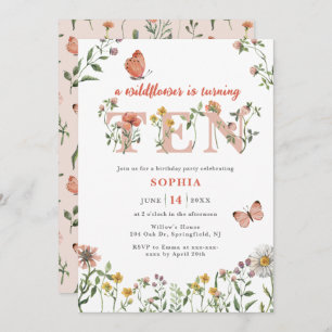 Watercolor Wildflower 10th Birthday Invitation