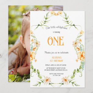 Watercolor Wildflower 1st Birthday Mauve Girl  Invitation