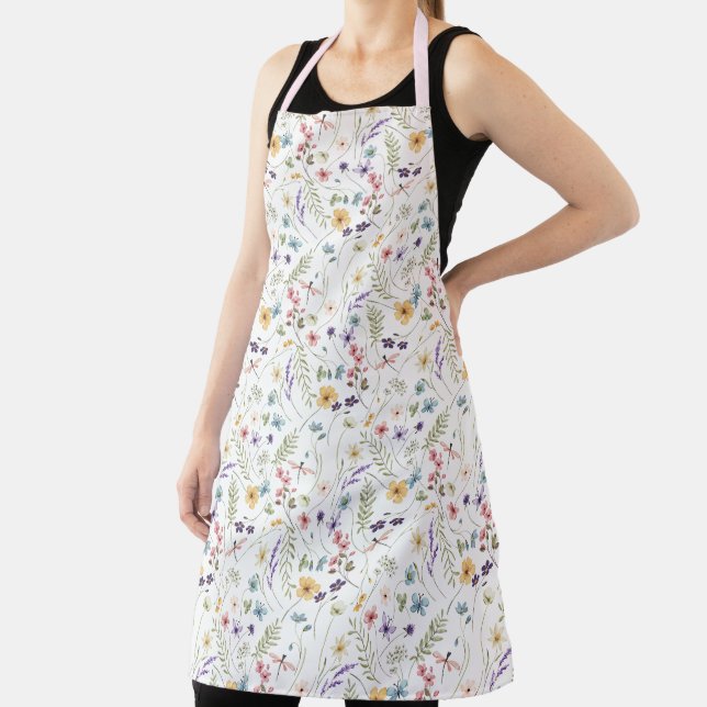 Watercolor Wildflower And Butterflies Pattern  Apron (Insitu)