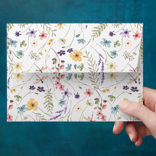 Watercolor Wildflower And Butterflies Pattern  Envelope (Hand)