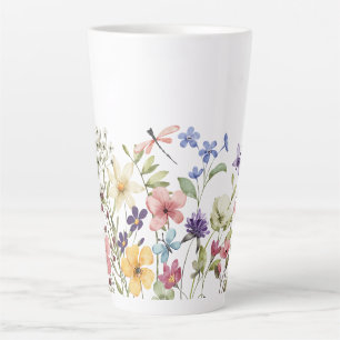 Watercolor Wildflower And Butterflies Pattern Latte Mug