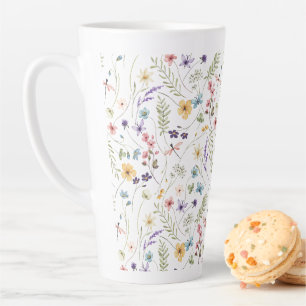 Watercolor Wildflower And Butterflies Pattern  Latte Mug