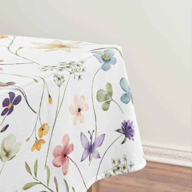 Watercolor Wildflower And Butterflies Pattern  Tablecloth (In Situ)