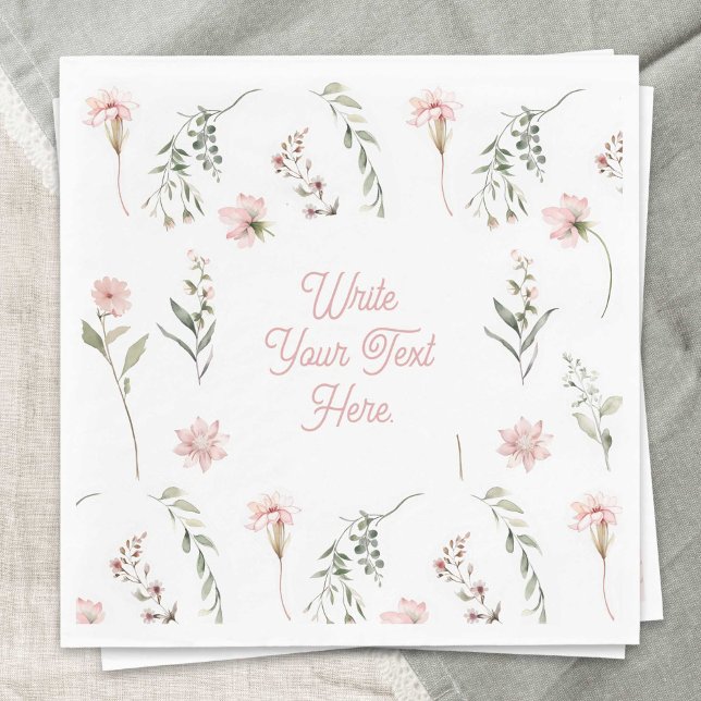 Watercolor Wildflower and greenery all-occasion Napkin (Watercolor Pink Wildflower and Sage Green Greenery All-Occasion Paper Napkins.)