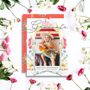 Watercolor Wildflower Arch Photo Girl Graduation Invitation