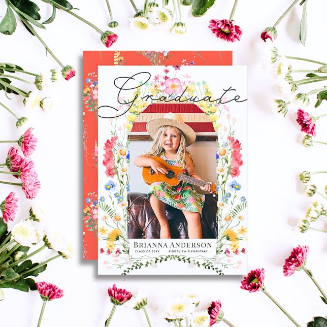 Watercolor Wildflower Arch Photo Girl Graduation Invitation (Creator Uploaded)
