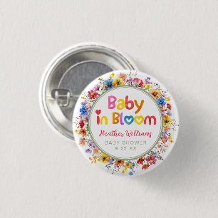 Watercolor Wildflower Baby in Bloom Baby Shower 3 Cm Round Badge