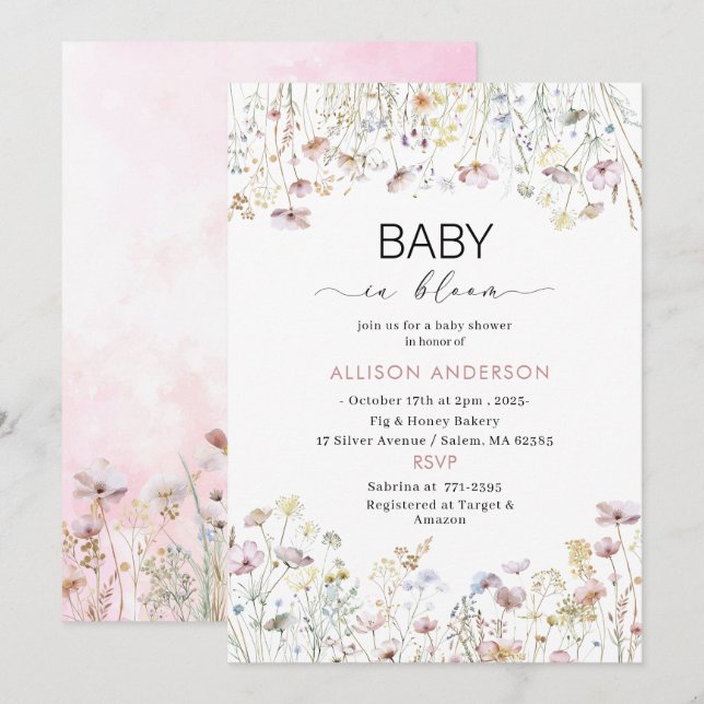 Watercolor Wildflower  Baby in Bloom Baby shower Invitation (Front/Back)