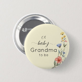 Watercolor Wildflower Baby Shower Grandma-to-be 6 Cm Round Badge