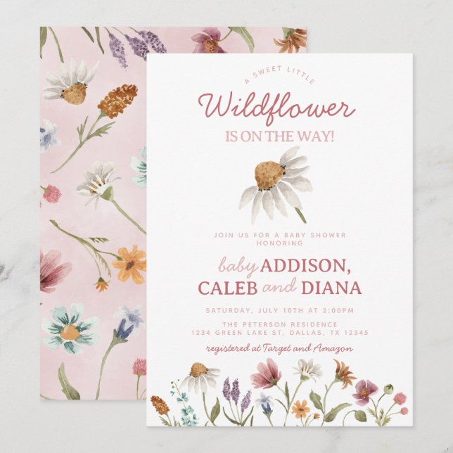 Watercolor Wildflower Baby Shower Invitation (Front/Back)