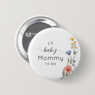 Watercolor Wildflower Baby Shower Mummy-to-be 6 Cm Round Badge