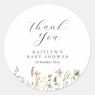 Watercolor Wildflower Baby Shower Thank You Classic Round Sticker