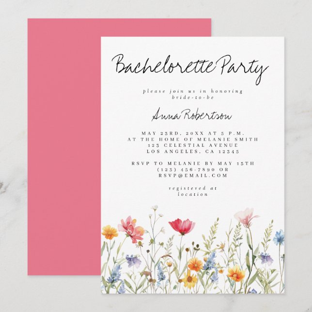 Watercolor Wildflower Bachelorette Party Invitation (Front/Back)
