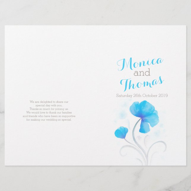 Watercolor wildflower blue large wedding program (Front)