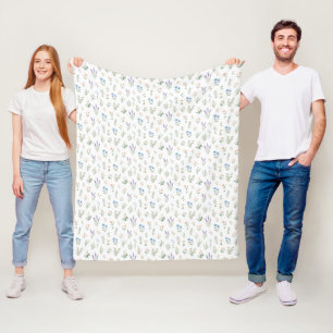 Watercolor Wildflower Blue Lavender Boho Cottage Fleece Blanket