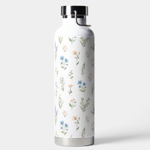 Watercolor Wildflower Blue Lavender Boho Cottage Water Bottle