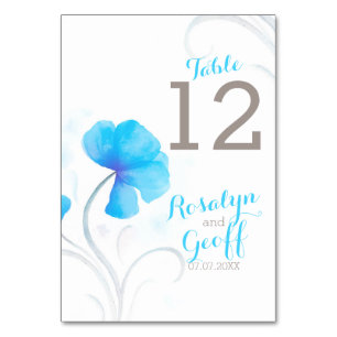 Watercolor wildflower blue wedding table number