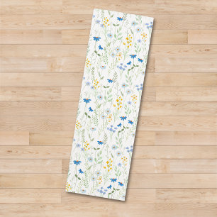 Watercolor Wildflower Blue Yellow Yoga Mat
