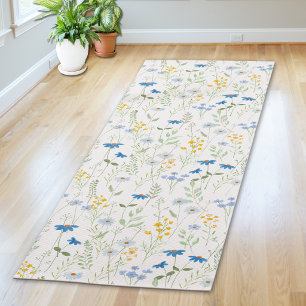 Watercolor Wildflower Blue Yellow Yoga Mat