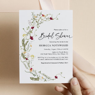 Watercolor Wildflower Boho Bridal Shower Invitation