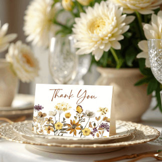 Watercolor Wildflower Boho Fall Wedding Thank You Card