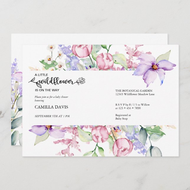 Watercolor Wildflower |  Botanical Baby Shower Inv Invitation (Front/Back)