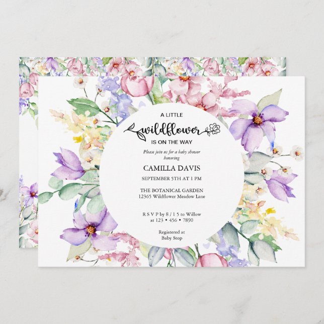Watercolor Wildflower |  Botanical Baby Shower Inv Invitation (Front/Back)