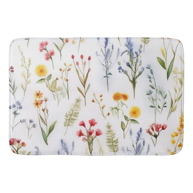  Watercolor Wildflower Botanical Bath Mat (Front)