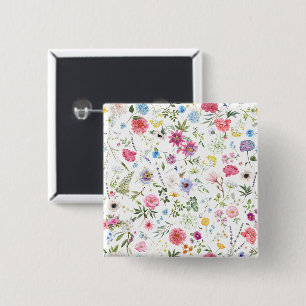 Watercolor Wildflower Botanical Garden Pattern 15 Cm Square Badge