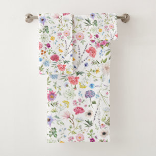 Watercolor Wildflower Botanical Garden Pattern Bath Towel Set