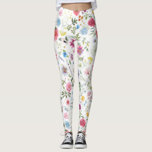 Watercolor Wildflower Botanical Garden Pattern Leggings