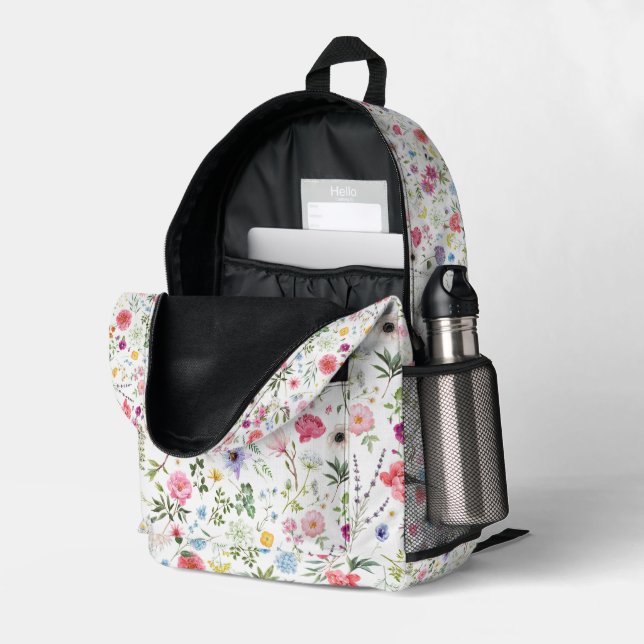 Watercolor Wildflower Botanical Garden Pattern Printed Backpack (Back Corner Right (Open))