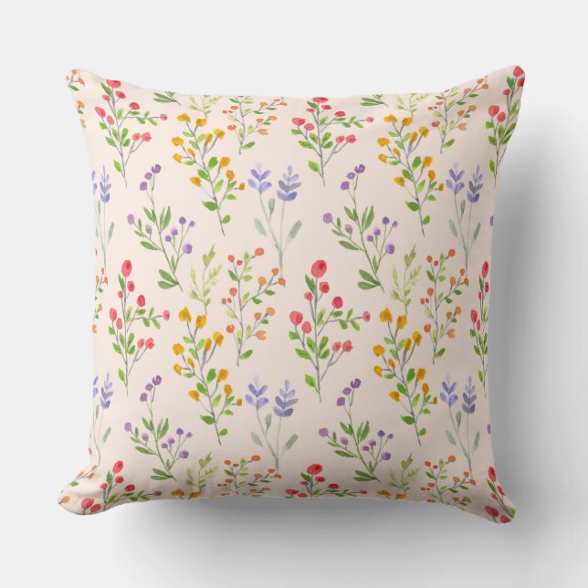 Watercolor Wildflower Botanical Pattern  Cushion (Front)