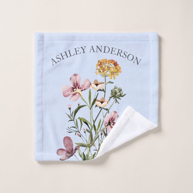 Watercolor Wildflower Bouquet #1 Personalised name Wash Cloth (Wash Cloth)